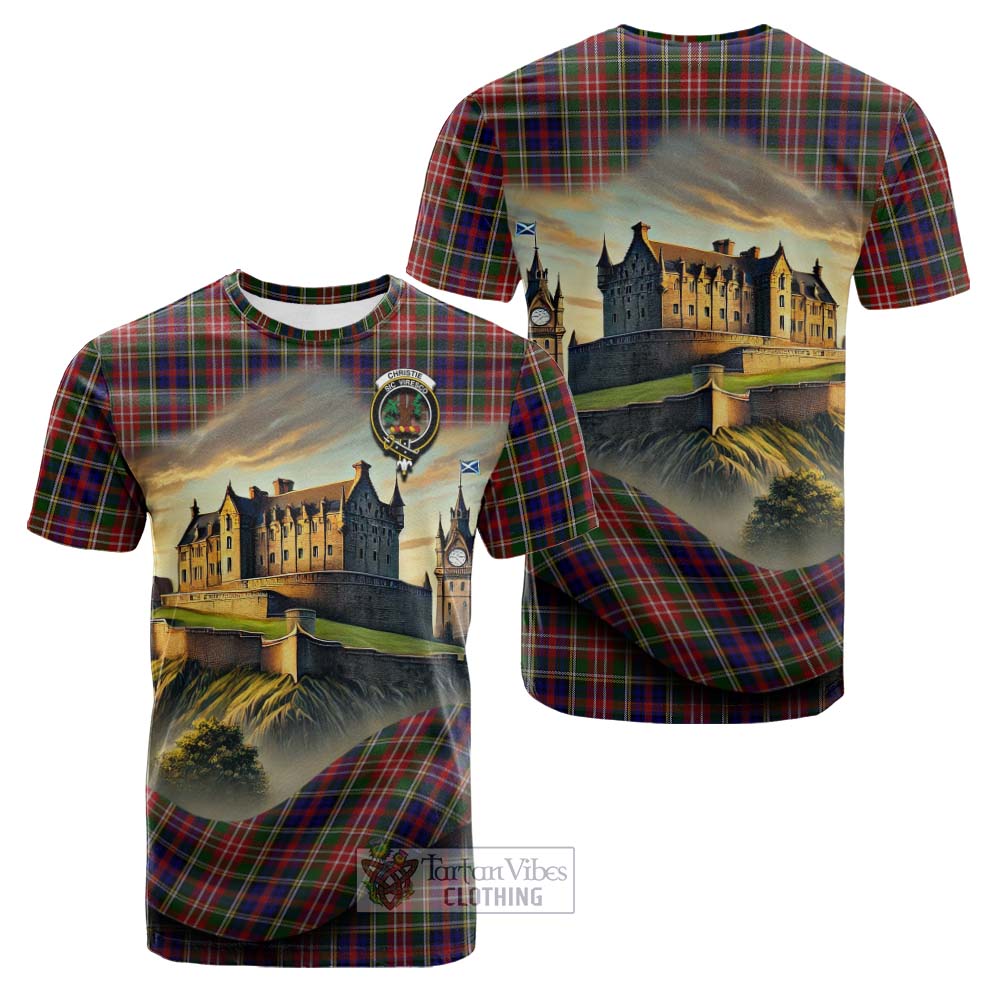 Christie Tartan Family Crest Cotton T-shirt with Scottish Ancient Castle Style - Tartan Vibes Clothing