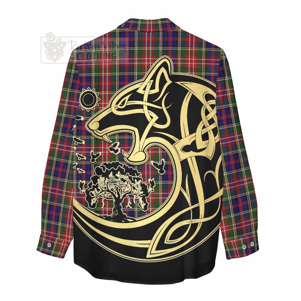 Tartan Vibes Clothing Christie Tartan Women's Casual Shirt with Family Crest Celtic Wolf Style