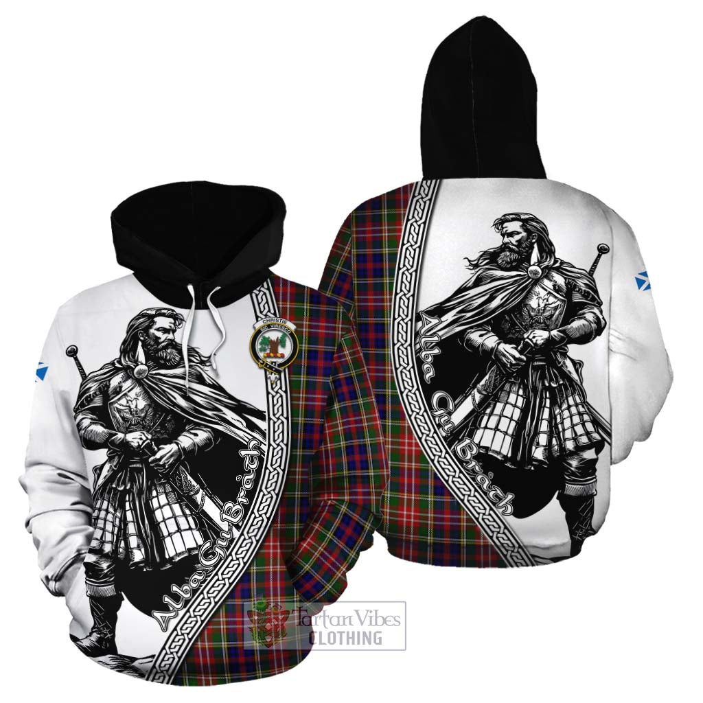 Tartan Vibes Clothing Christie Tartan Clan Crest Cotton Hoodie with Highlander Warrior Celtic Style