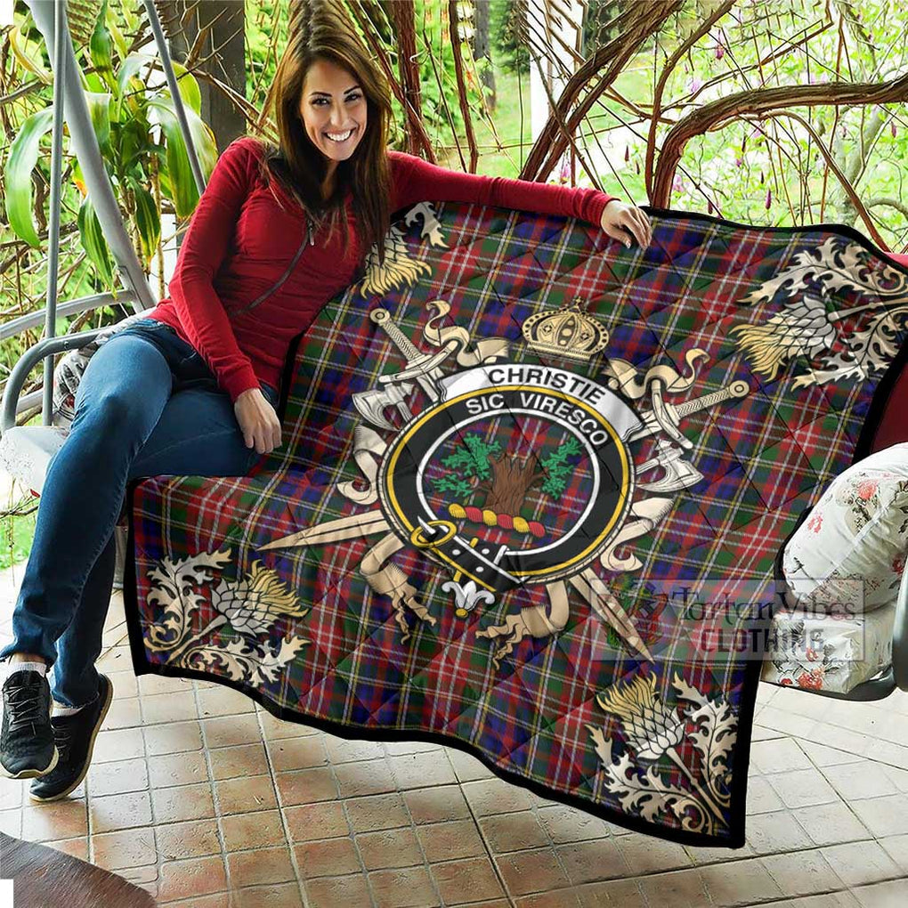 Tartan Vibes Clothing Christie Tartan Quilt with Family Crest and Scottish Golden Courage Shield