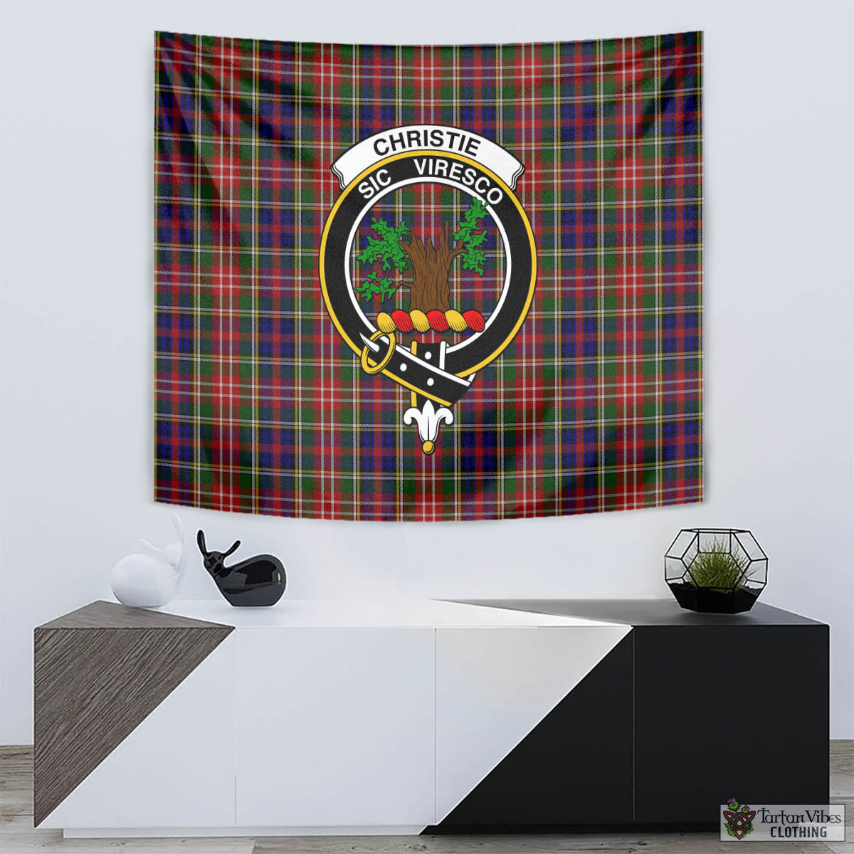 Tartan Vibes Clothing Christie Tartan Tapestry Wall Hanging and Home Decor for Room with Family Crest