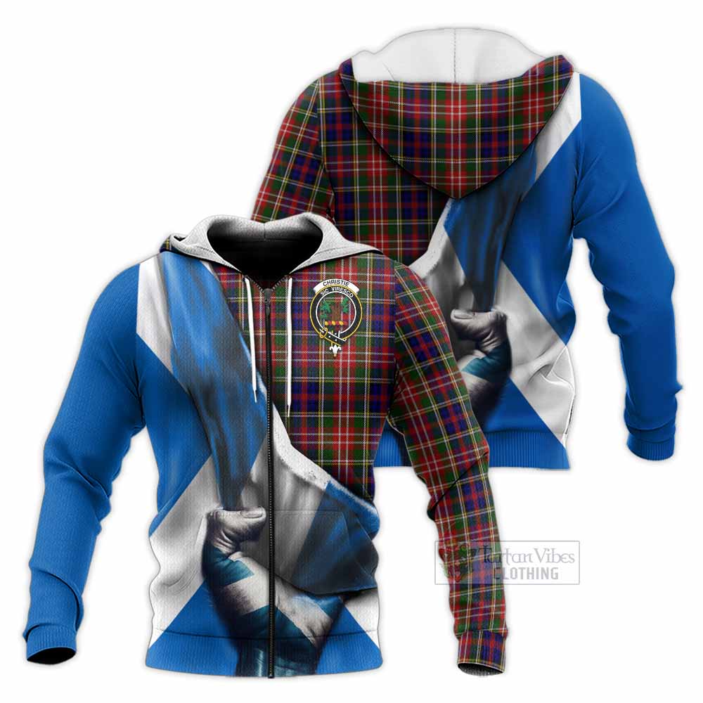 Tartan Vibes Clothing Christie Tartan Knitted Hoodie with Family Crest Scotland Patriotic Style