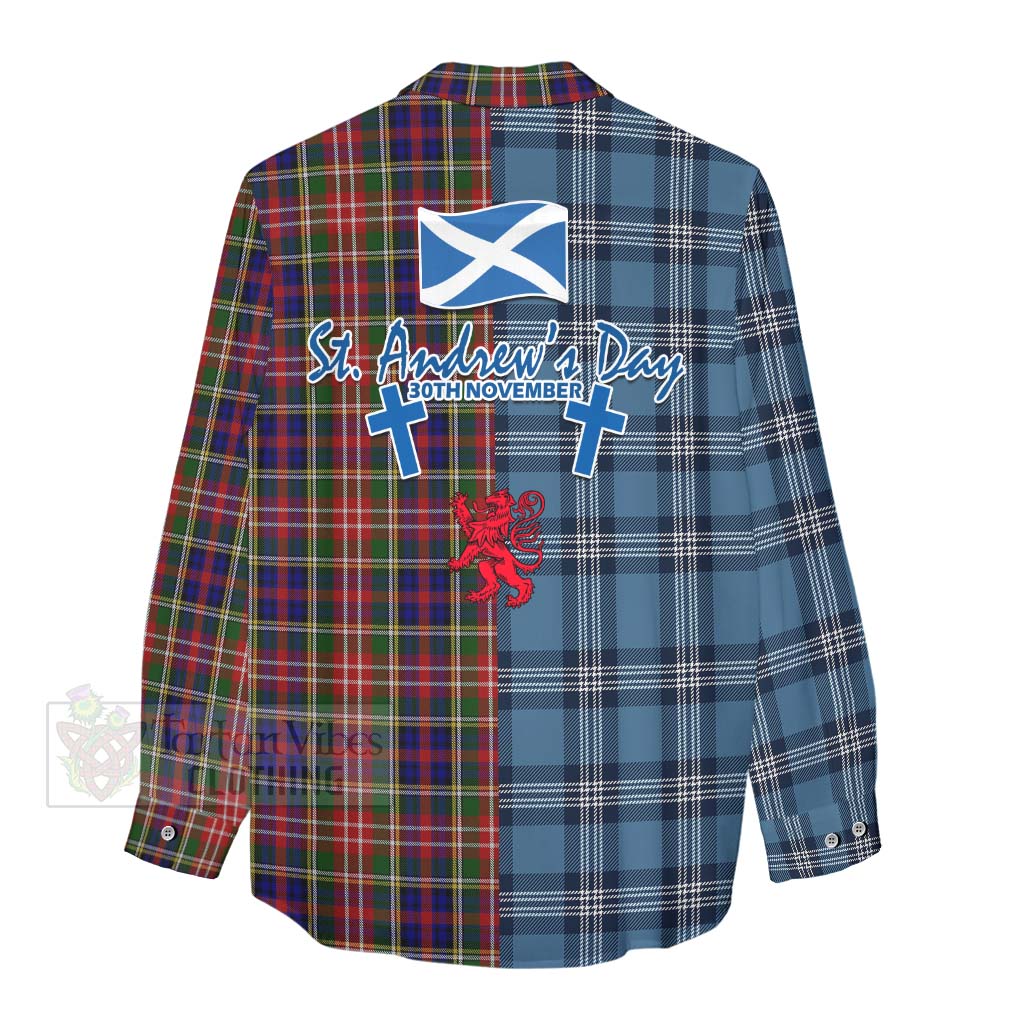 Tartan Vibes Clothing Christie Tartan Women's Casual Shirt Happy St. Andrew's Day Half Tartan Style