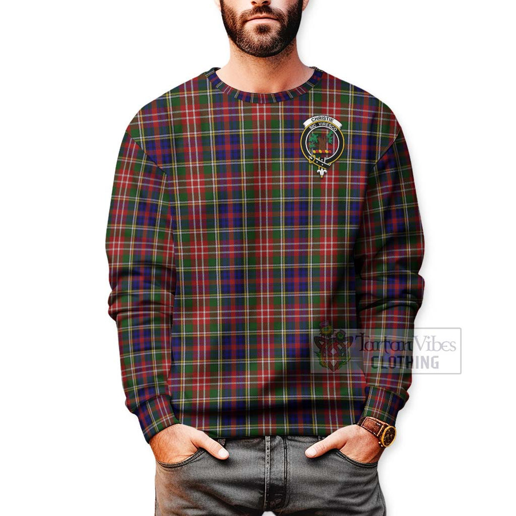 Tartan Vibes Clothing Christie Tartan Sweatshirt with Family Crest and Bearded Skull Holding Bottles of Whiskey