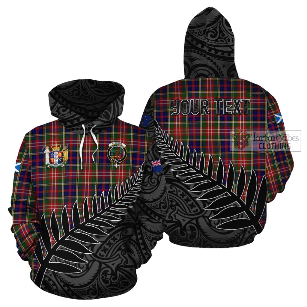 Tartan Vibes Clothing Christie Crest Tartan Cotton Hoodie with New Zealand Silver Fern Half Style