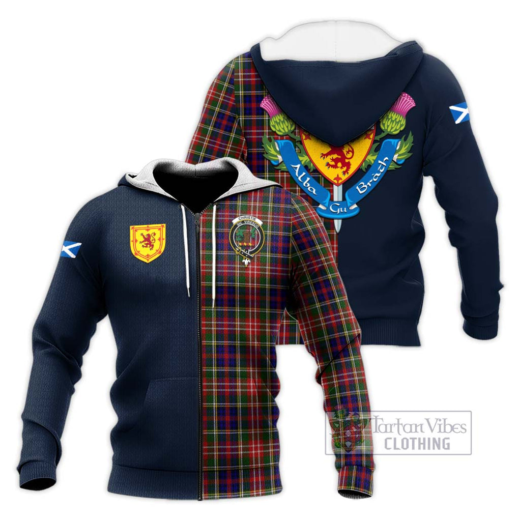 Tartan Vibes Clothing Christie Tartan Knitted Hoodie with Scottish Lion Royal Arm Half Style