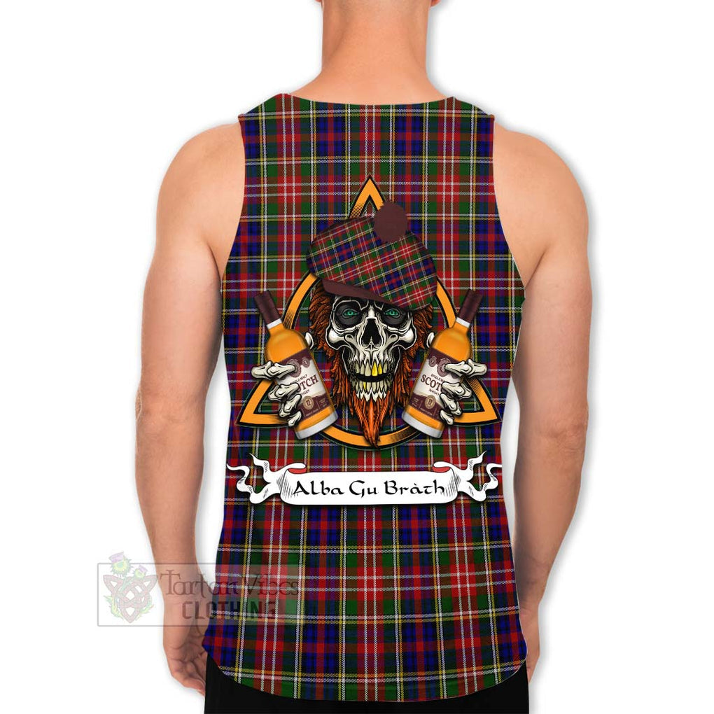 Tartan Vibes Clothing Christie Tartan Men's Tank Top with Family Crest and Bearded Skull Holding Bottles of Whiskey