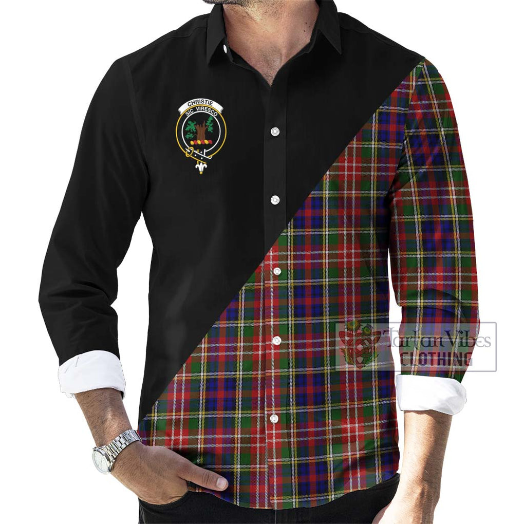 Christie Tartan Long Sleeve Button Shirt with Family Crest and Military Logo Style - Tartanvibesclothing Shop