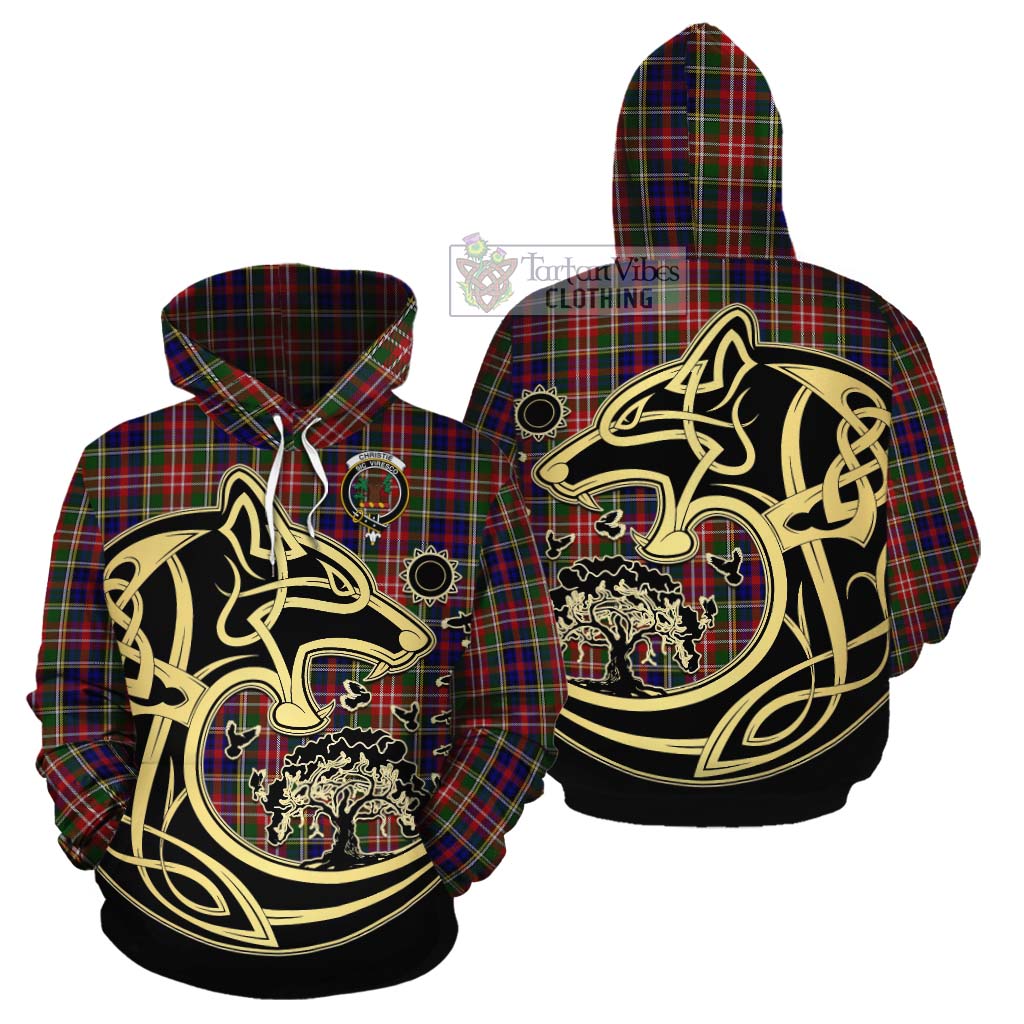 Tartan Vibes Clothing Christie Tartan Cotton Hoodie with Family Crest Celtic Wolf Style