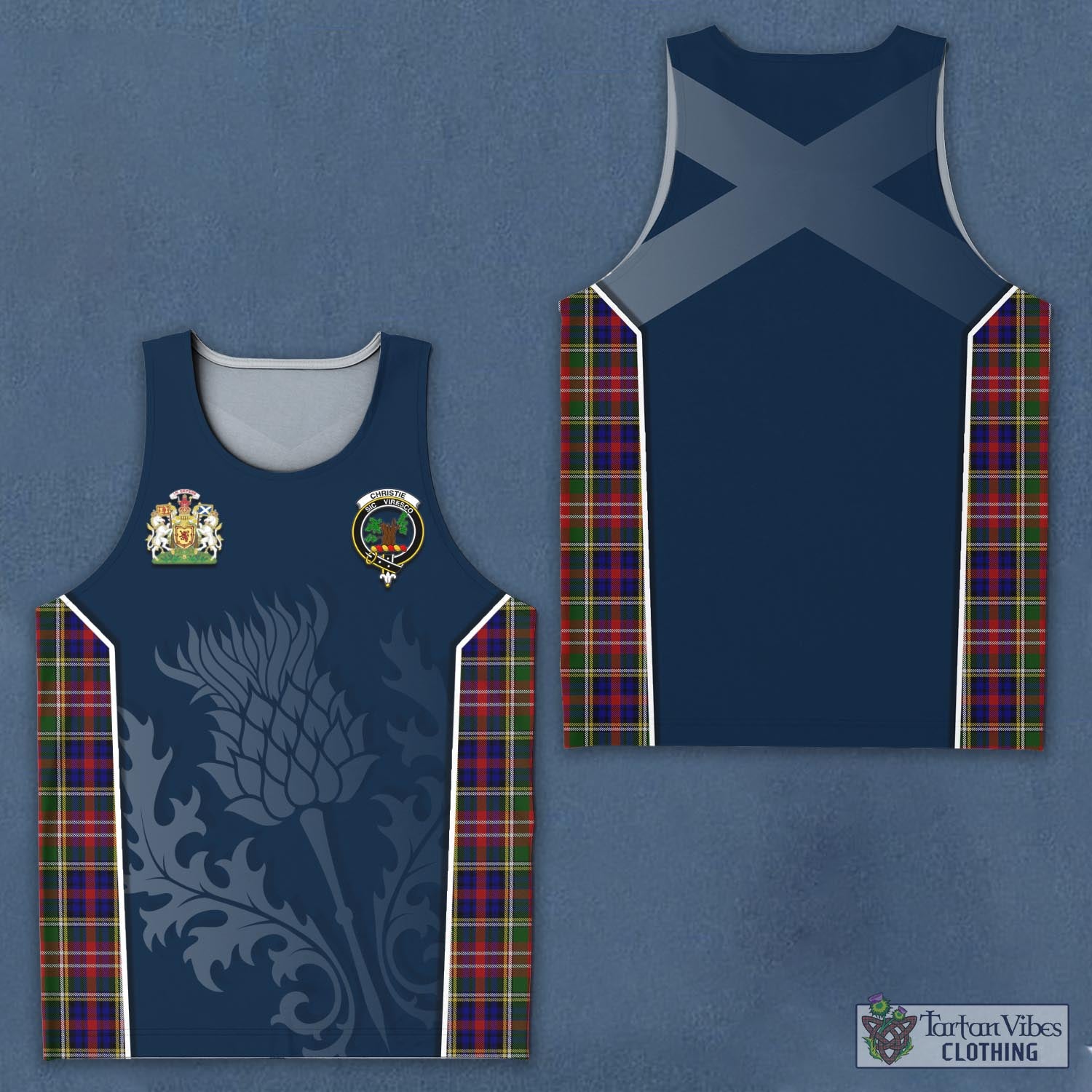 Tartan Vibes Clothing Christie Tartan Men's Tanks Top with Family Crest and Scottish Thistle Vibes Sport Style