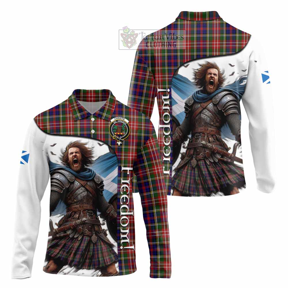 Tartan Vibes Clothing Christie Crest Tartan Long Sleeve Polo Shirt Inspired by the Freedom of Scottish Warrior