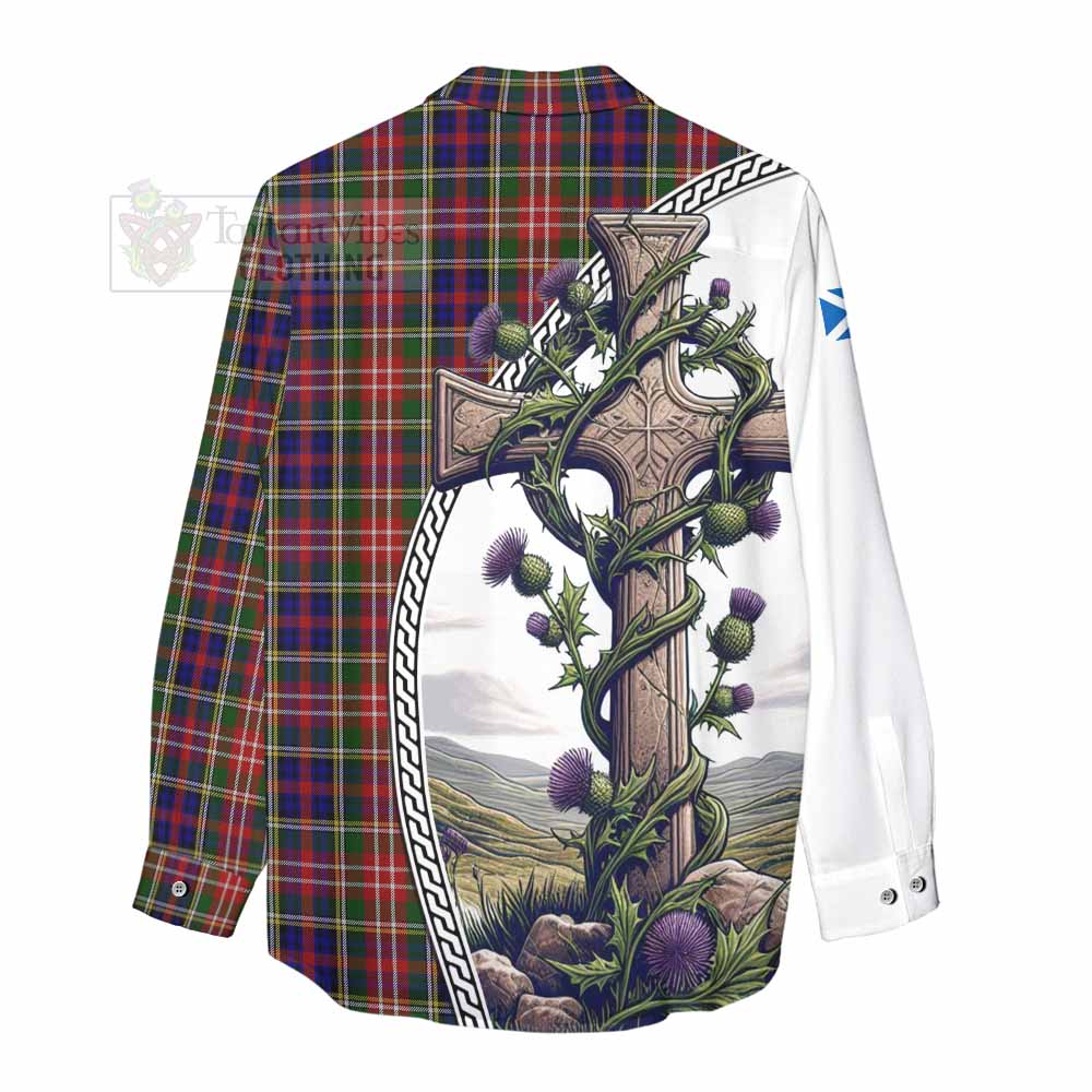 Tartan Vibes Clothing Christie Tartan Women's Casual Shirt with Family Crest and St. Andrew's Cross Accented by Thistle Vines