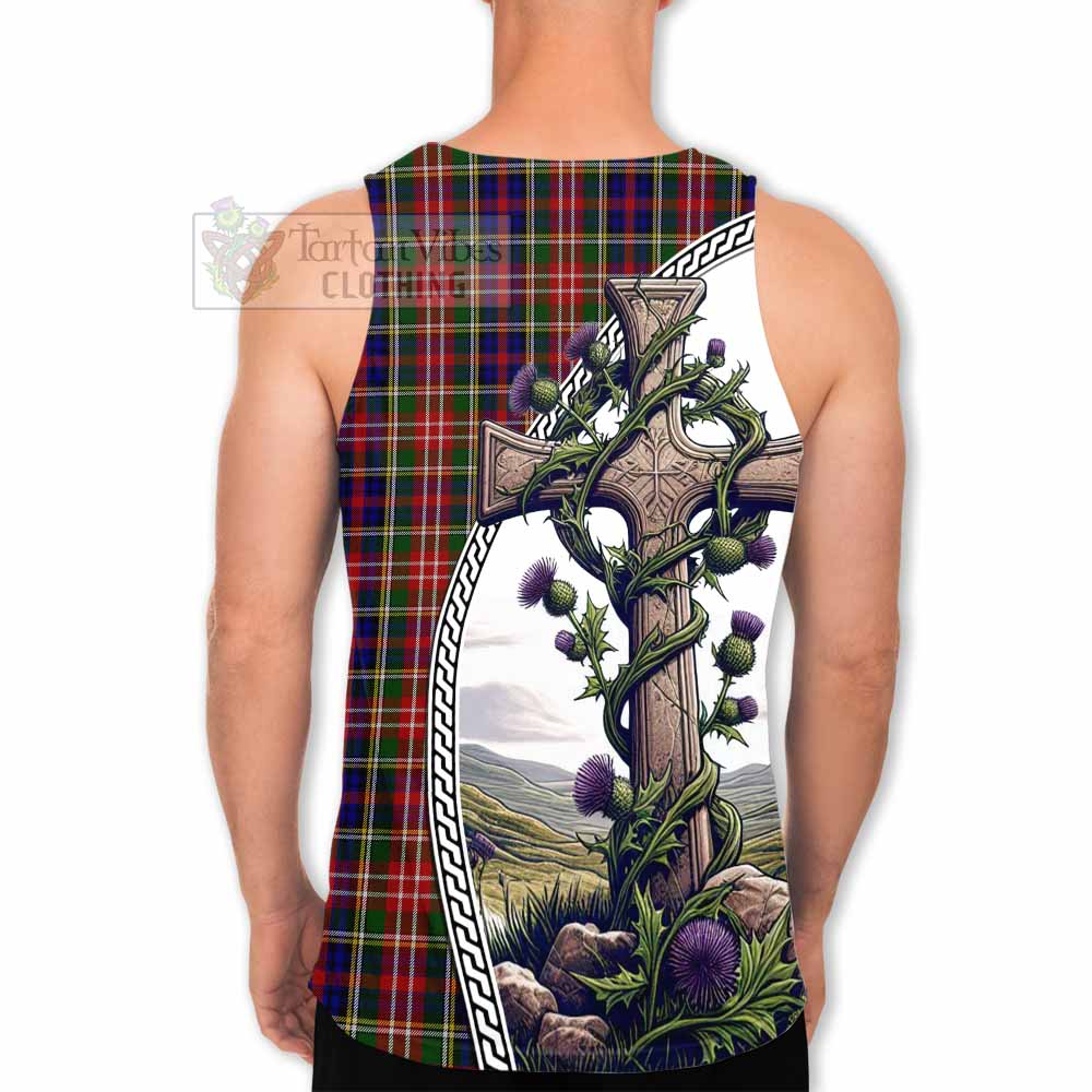 Tartan Vibes Clothing Christie Tartan Men's Tank Top with Family Crest and St. Andrew's Cross Accented by Thistle Vines