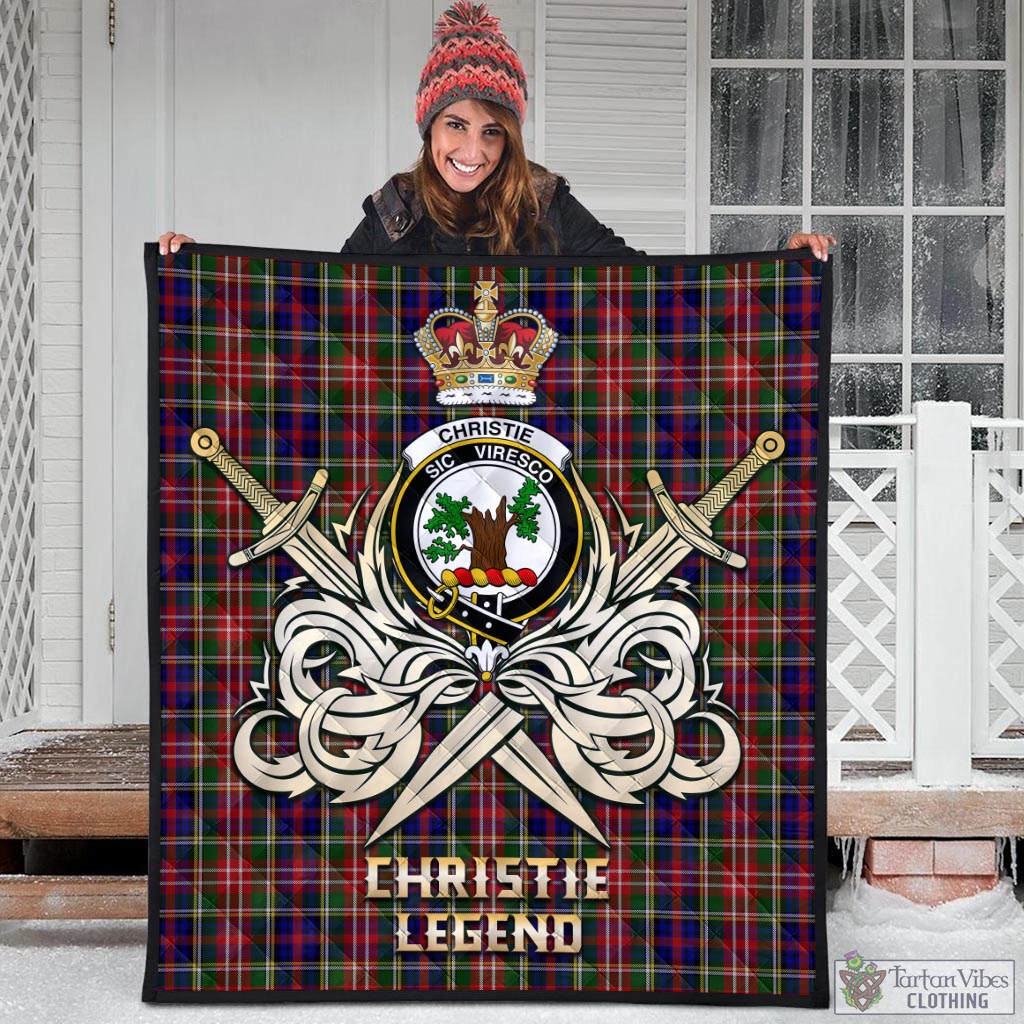 Tartan Vibes Clothing Christie Tartan Quilt with Clan Crest and the Golden Sword of Courageous Legacy