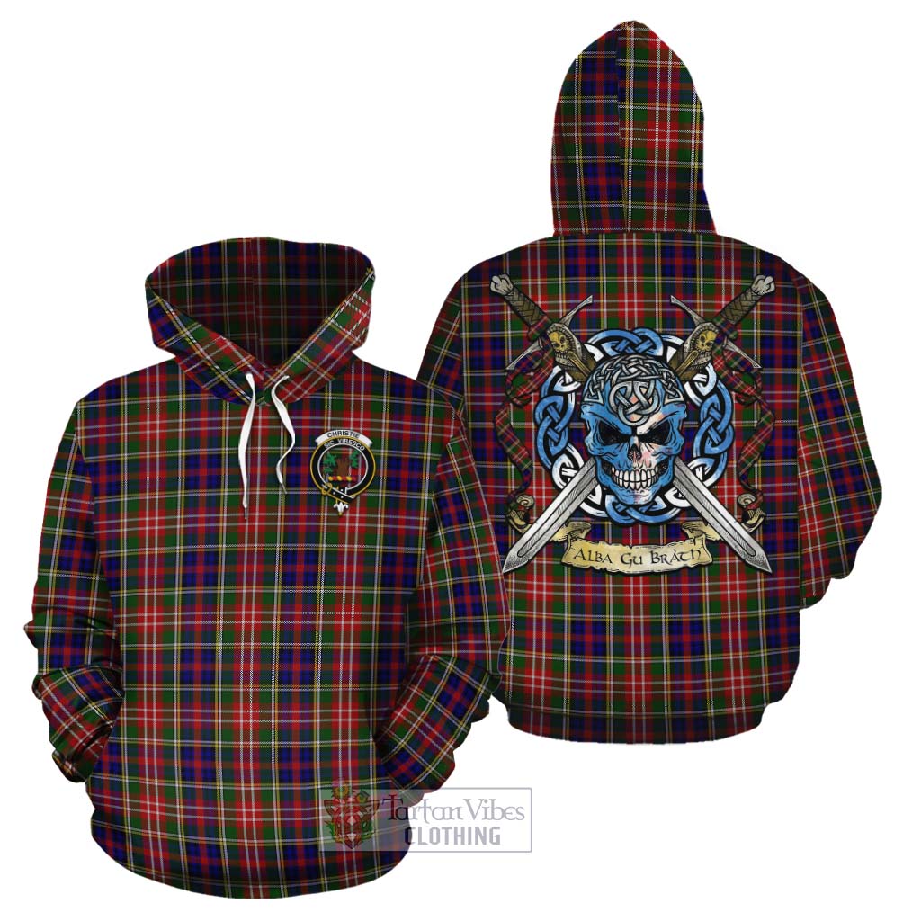 Tartan Vibes Clothing Christie Tartan Cotton Hoodie with Family Crest Celtic Skull Style