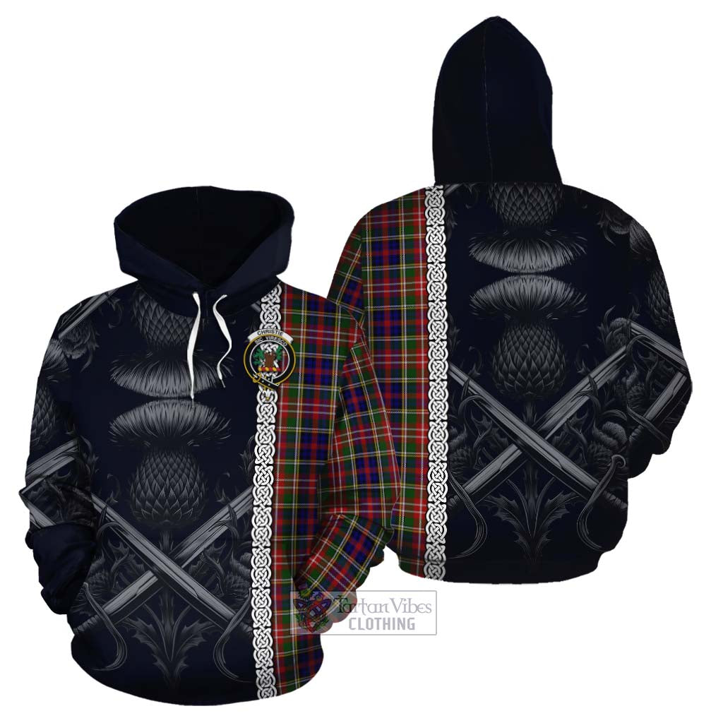 Tartan Vibes Clothing Christie Tartan Cotton Hoodie with Family Crest Cross Sword Thistle Celtic Vibes