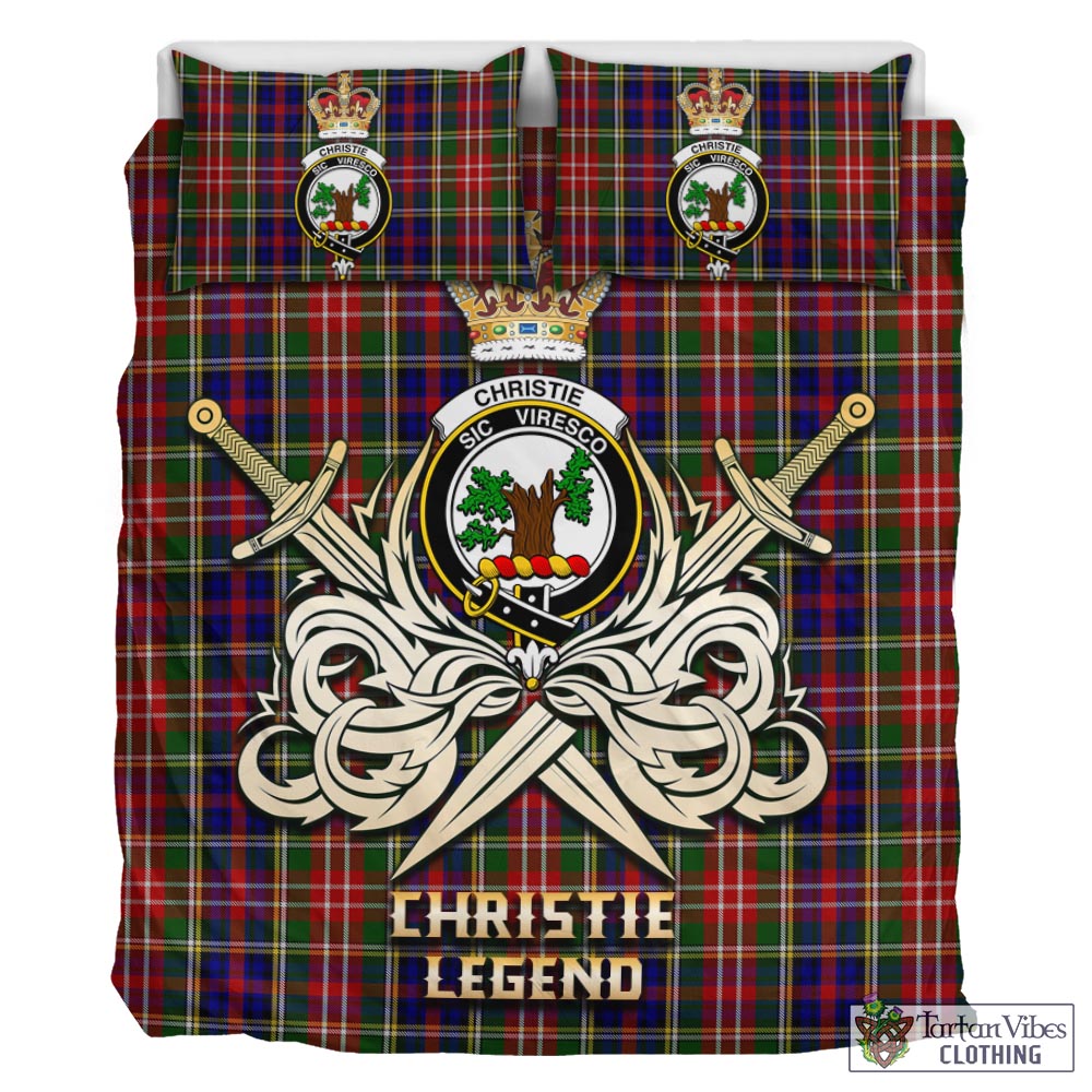 Tartan Vibes Clothing Christie Tartan Bedding Set with Clan Crest and the Golden Sword of Courageous Legacy