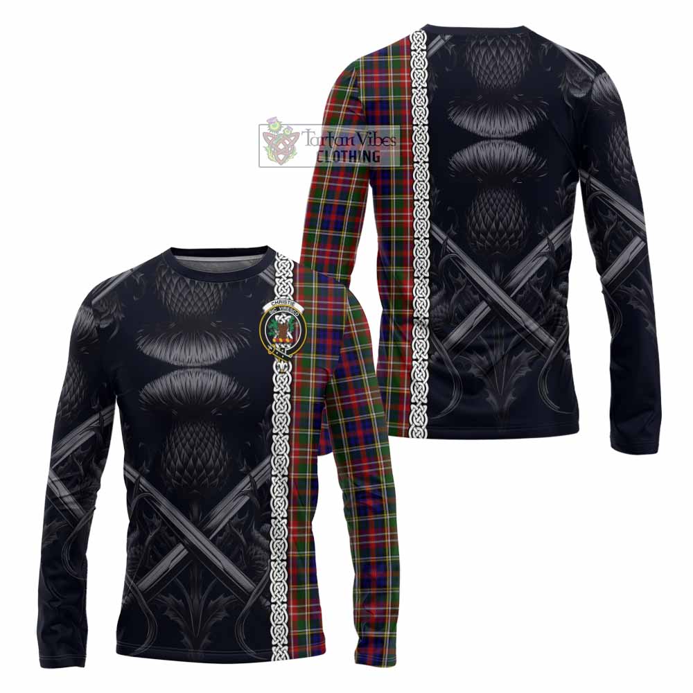 Tartan Vibes Clothing Christie Tartan Long Sleeve T-Shirt with Family Crest Cross Sword Thistle Celtic Vibes