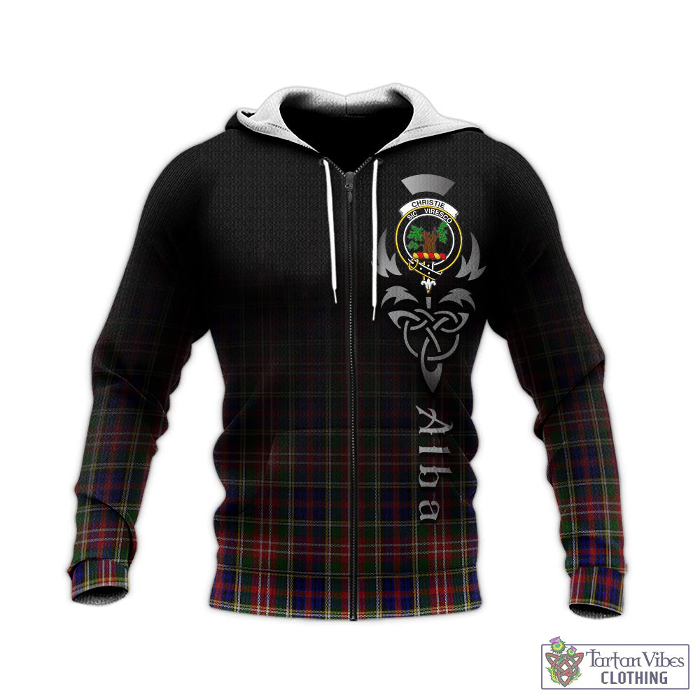 Tartan Vibes Clothing Christie Tartan Knitted Hoodie Featuring Alba Gu Brath Family Crest Celtic Inspired