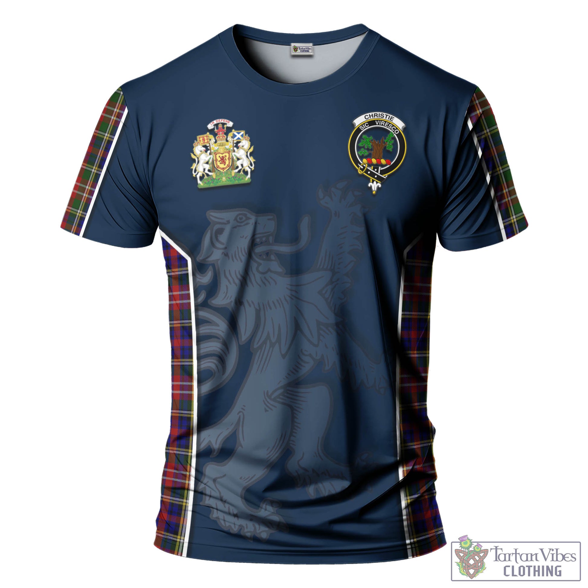 Tartan Vibes Clothing Christie Tartan T-Shirt with Family Crest and Lion Rampant Vibes Sport Style