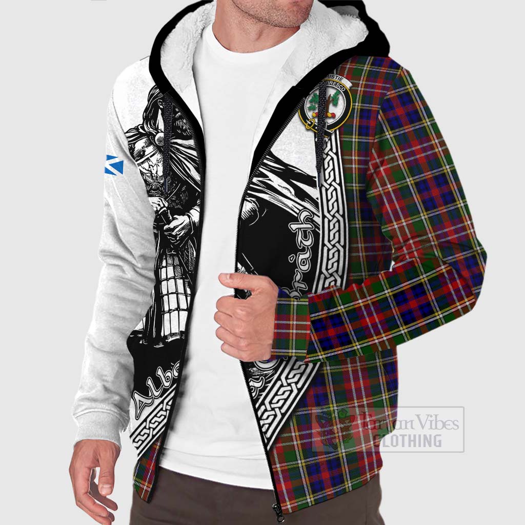 Tartan Vibes Clothing Christie Tartan Clan Crest Sherpa Hoodie with Highlander Warrior Celtic Style