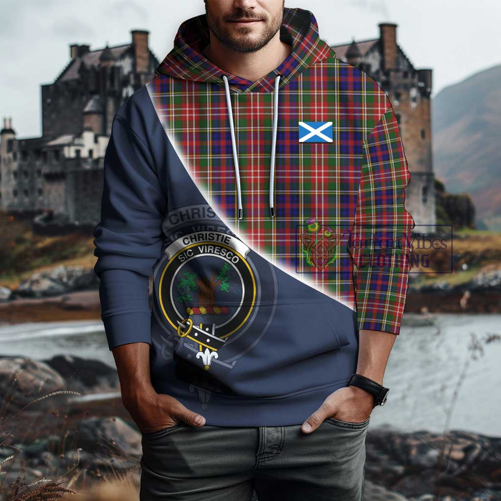 Christie Tartan Hoodie with Personalised National Flag and Family Crest Half Style - Tartanvibesclothing Shop