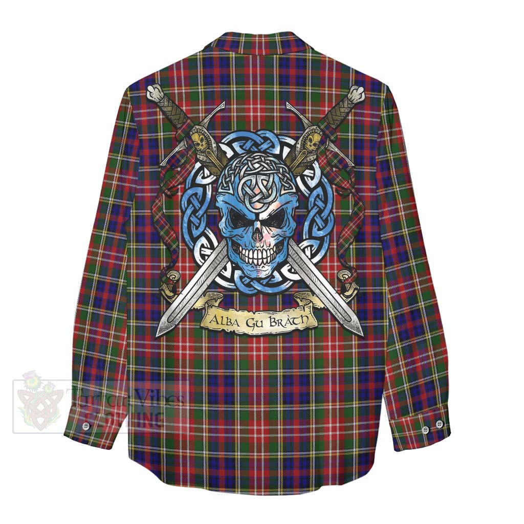 Tartan Vibes Clothing Christie Tartan Women's Casual Shirt with Family Crest Celtic Skull Style