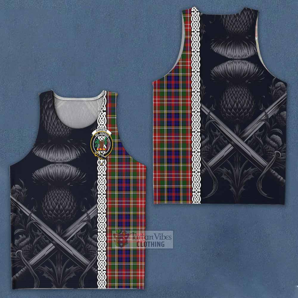 Christie Tartan Men's Tank Top with Family Crest Cross Sword Thistle Celtic Vibes - Tartan Vibes Clothing