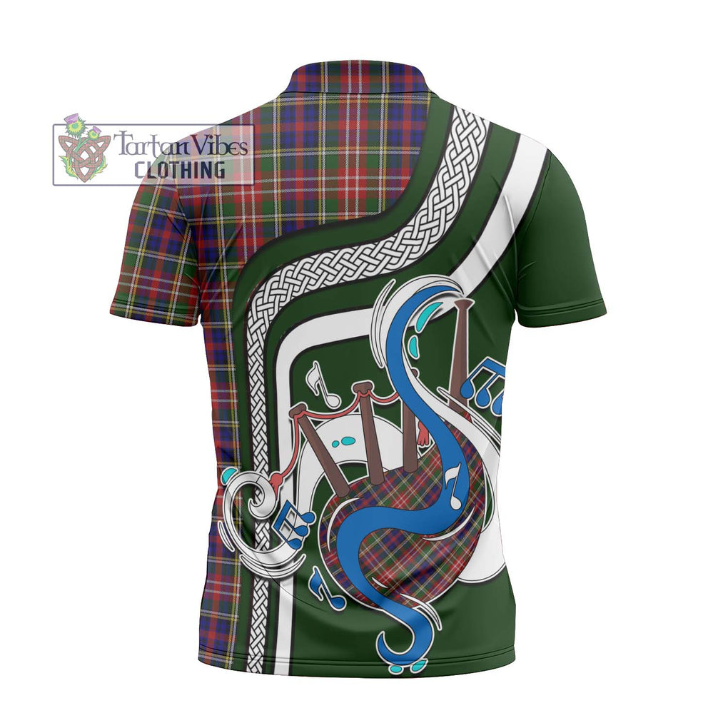 Christie Tartan Zipper Polo Shirt with Epic Bagpipe Style - Tartanvibesclothing Shop