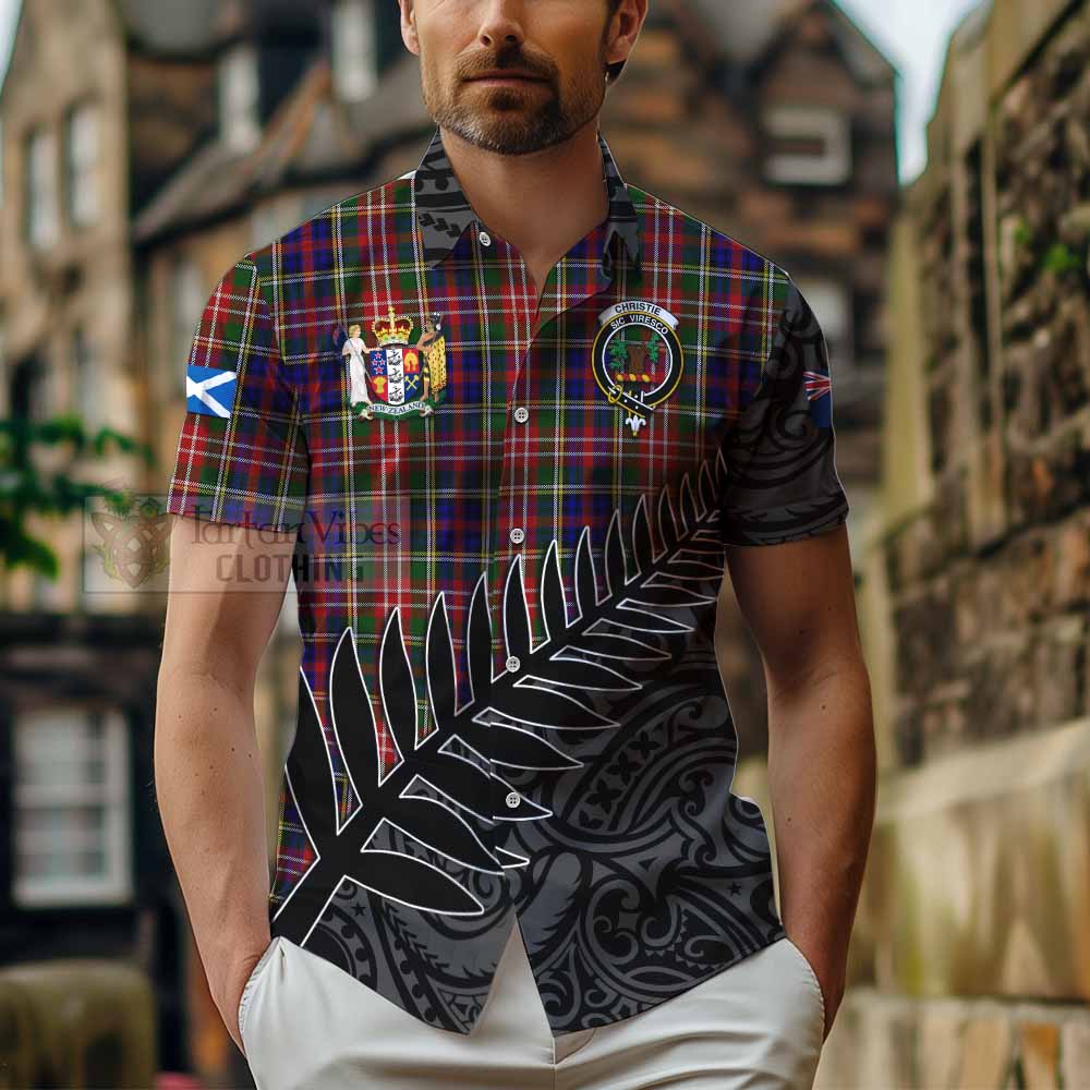 Tartan Vibes Clothing Christie Crest Tartan Short Sleeve Button Shirt with New Zealand Silver Fern Half Style