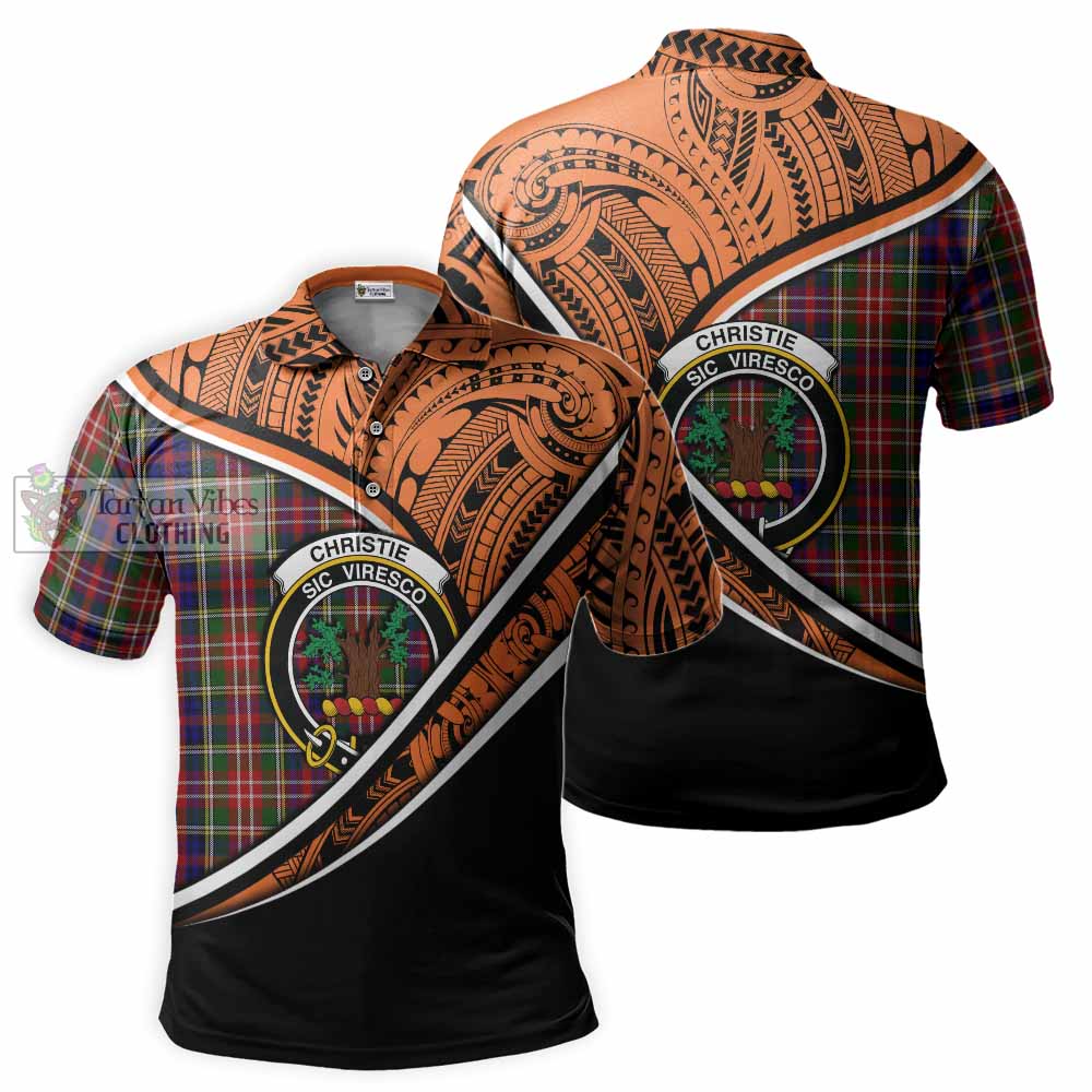 Tartan Vibes Clothing Christie Crest Tartan Polo Shirt with Maori Tattoo Style - Orange Version