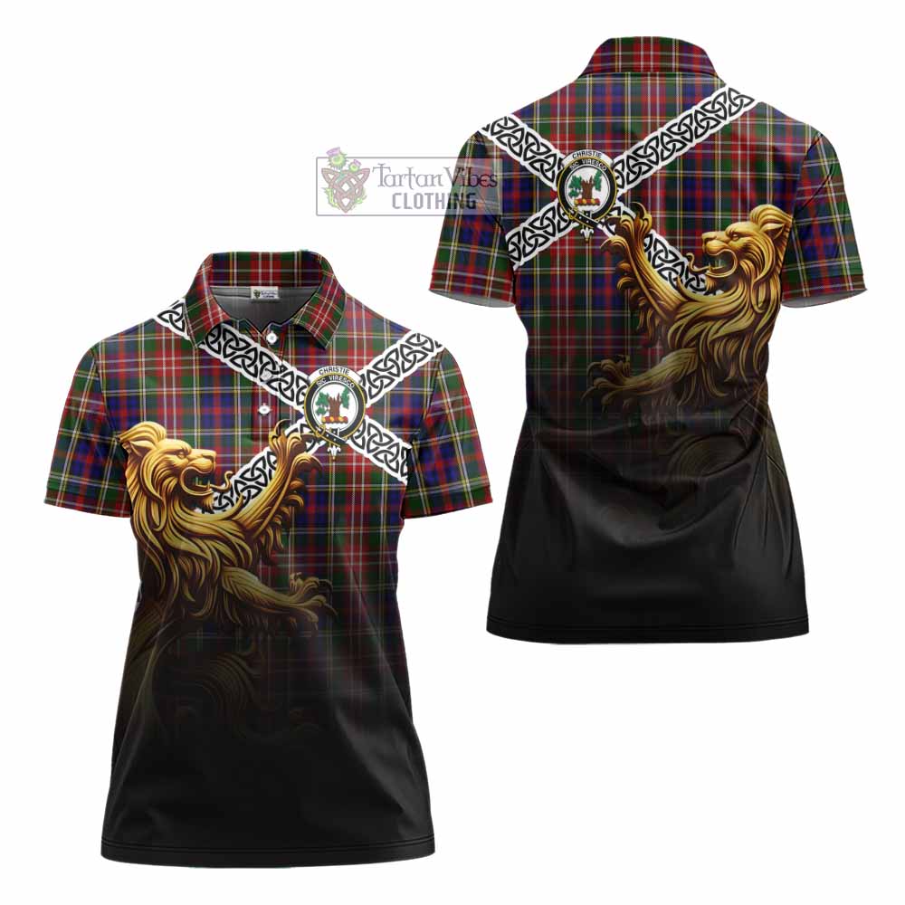 Christie Crest Tartan Women's Polo Shirt with Golden Lion Emblem Celtic Style - Tartan Vibes Clothing