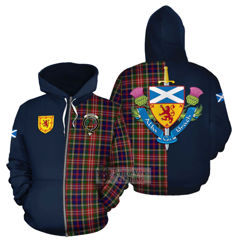 Tartan Vibes Clothing Christie Tartan Cotton Hoodie Alba with Scottish Lion Royal Arm Half Style