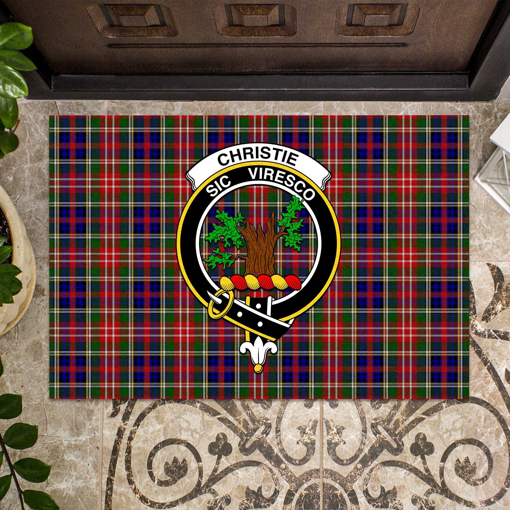 Christie Tartan Door Mat with Family Crest - Tartanvibesclothing