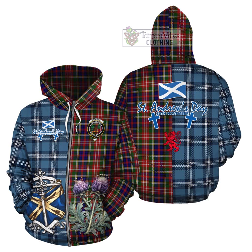 Tartan Vibes Clothing Christie Tartan Cotton Hoodie Happy St. Andrew's Day Half Tartan Style