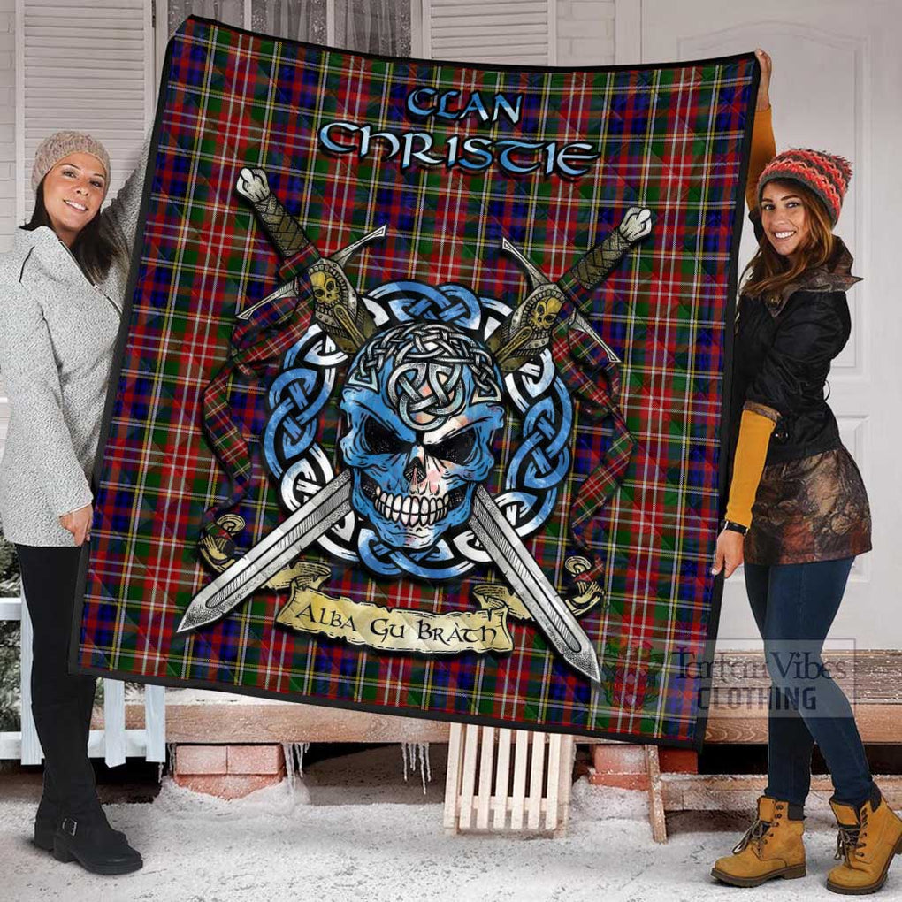 Tartan Vibes Clothing Christie Tartan Quilt with Celtic Skull Alba Gu Brath Style