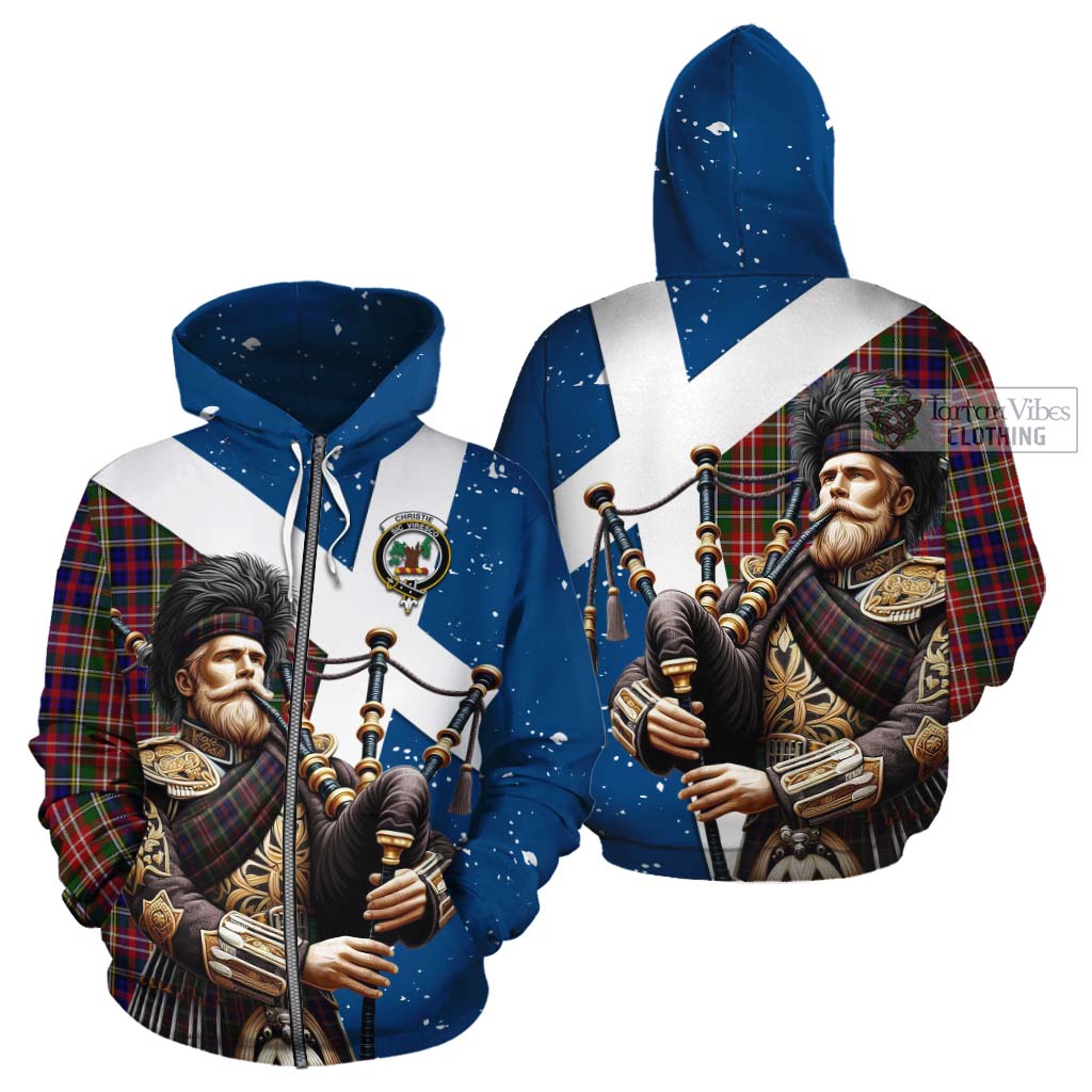 Tartan Vibes Clothing Christie Tartan Cotton Hoodie with Family Crest Scottish Bagpiper Vibes