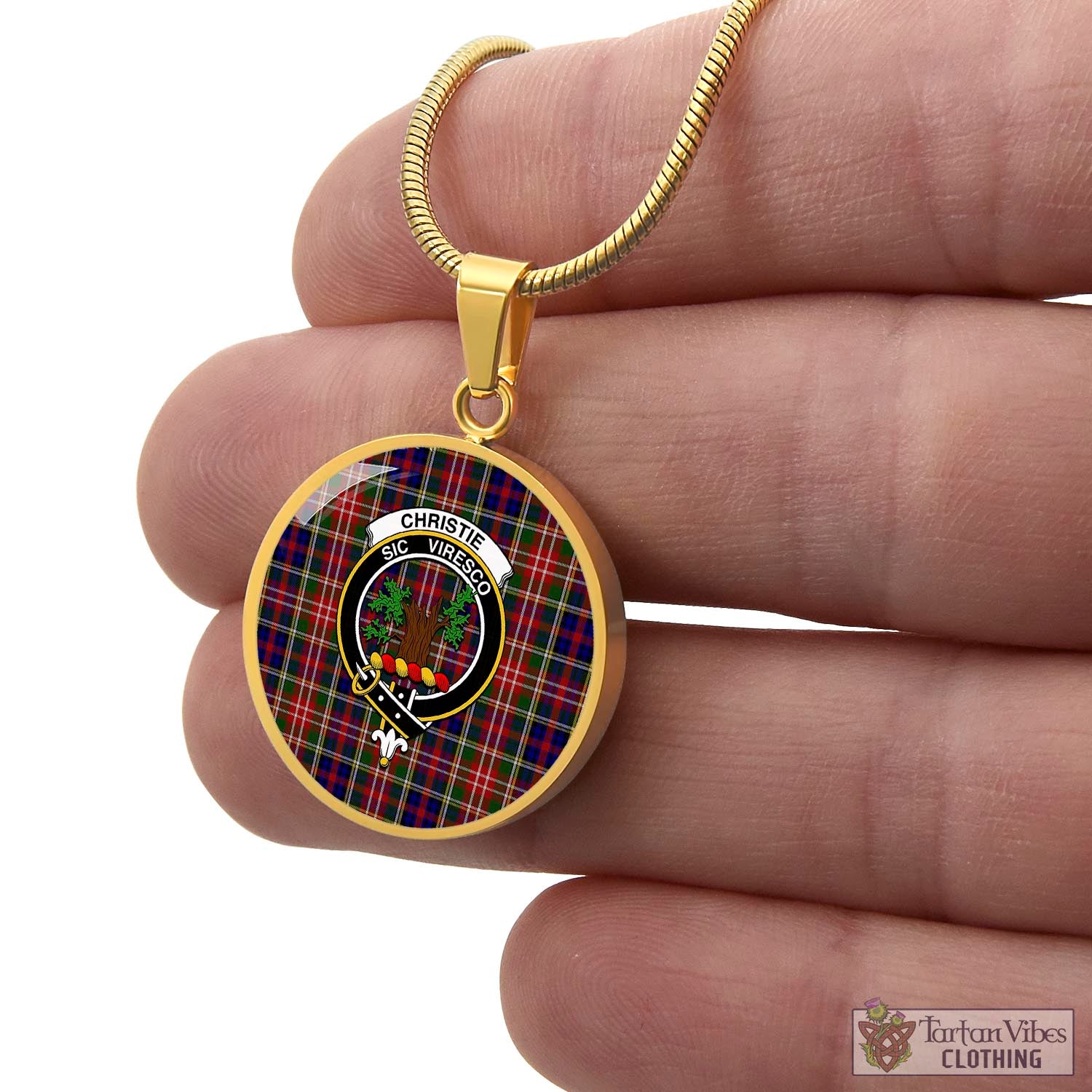 Tartan Vibes Clothing Christie Tartan Circle Necklace with Family Crest