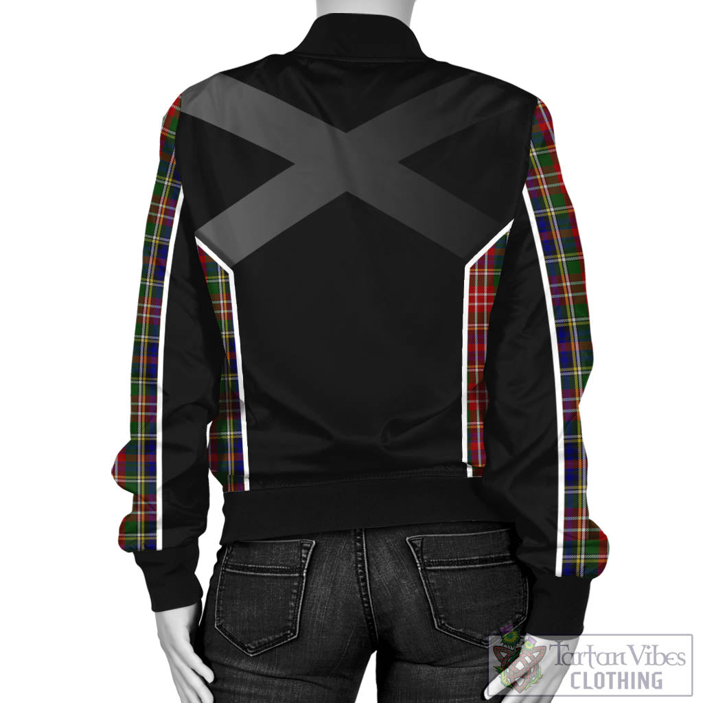 Tartan Vibes Clothing Christie Tartan Bomber Jacket with Family Crest and Scottish Thistle Vibes Sport Style