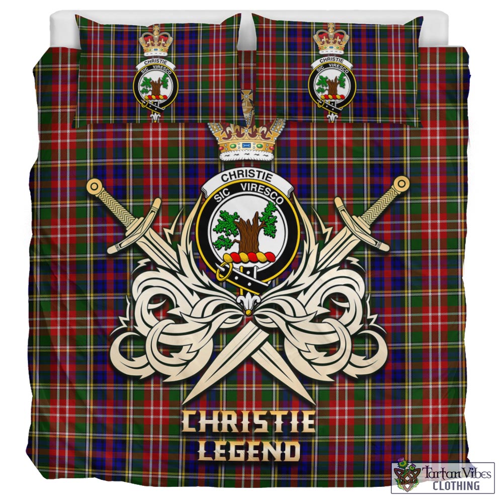 Tartan Vibes Clothing Christie Tartan Bedding Set with Clan Crest and the Golden Sword of Courageous Legacy