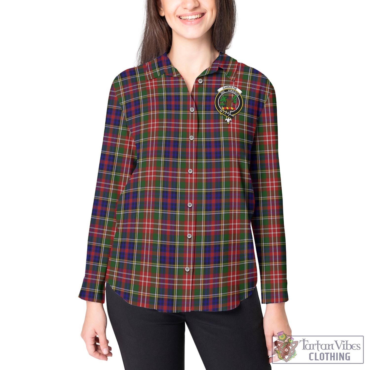 Tartan Vibes Clothing Christie Tartan Womens Casual Shirt with Family Crest