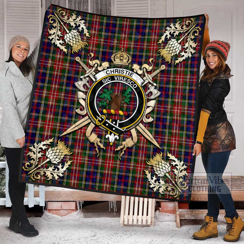 Tartan Vibes Clothing Christie Tartan Quilt with Family Crest and Scottish Golden Courage Shield