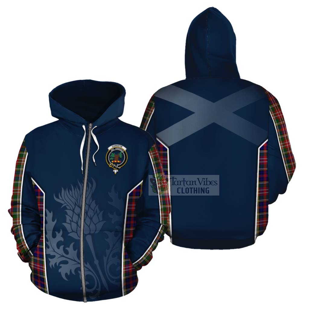 Tartan Vibes Clothing Christie Tartan Cotton Hoodie with Family Crest and Scottish Thistle Vibes Sport Style