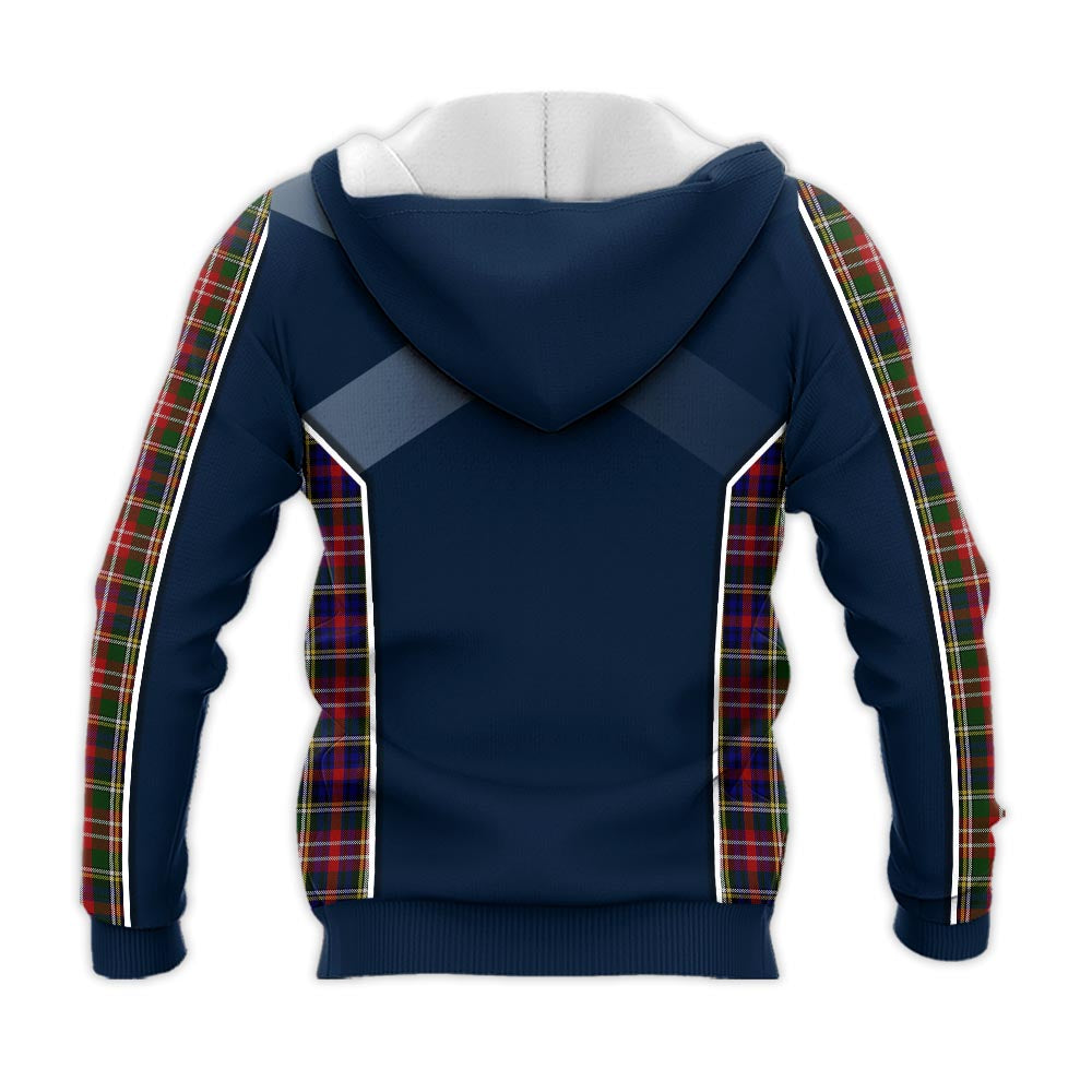 Tartan Vibes Clothing Christie Tartan Knitted Hoodie with Family Crest and Scottish Thistle Vibes Sport Style