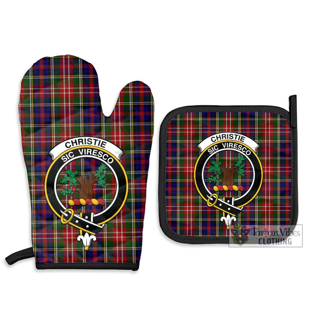 Christie Tartan Combo Oven Mitt & Pot-Holder with Family Crest Combo 1 Oven Mitt & 2 Pot-Holder Black - Tartan Vibes Clothing