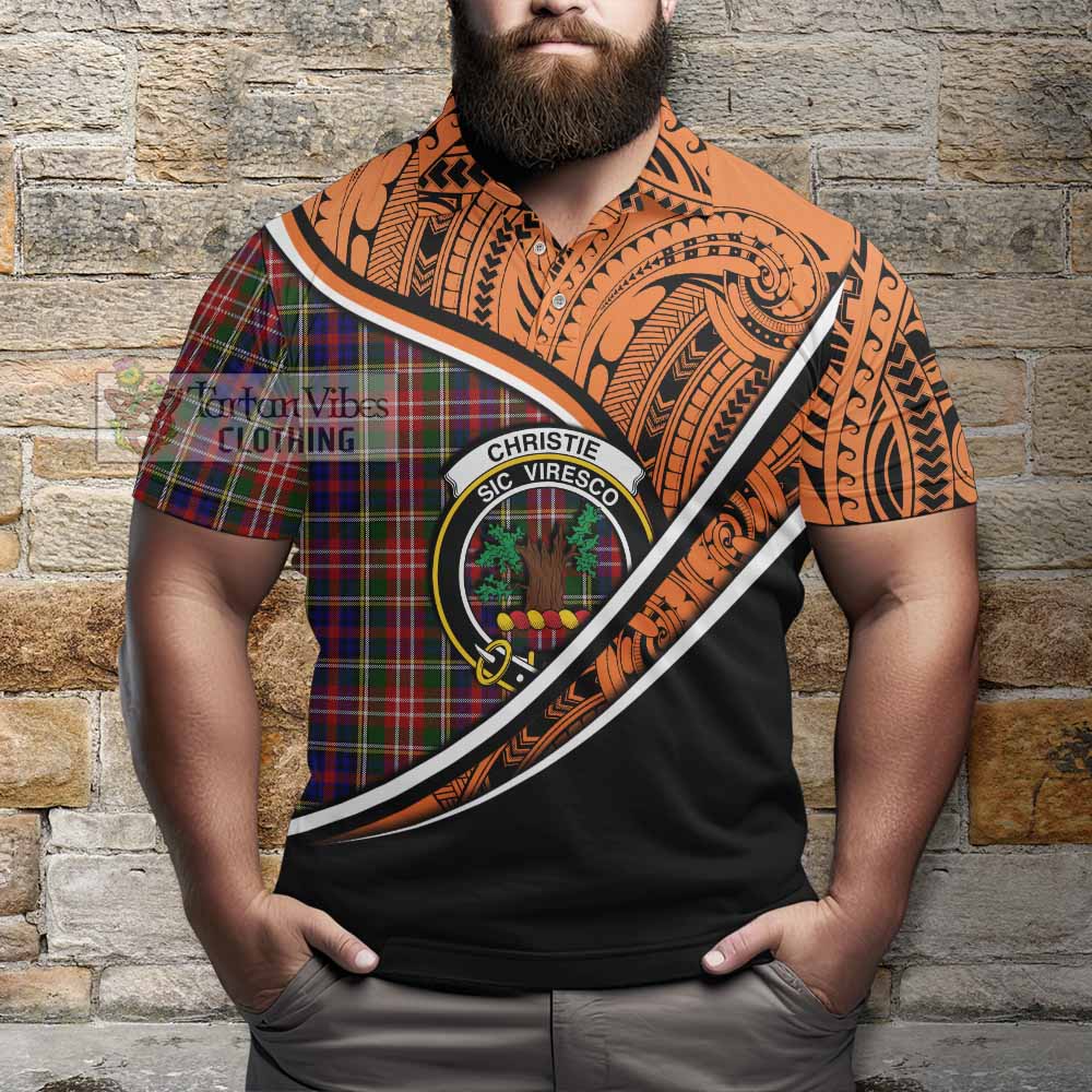 Tartan Vibes Clothing Christie Crest Tartan Polo Shirt with Maori Tattoo Style - Orange Version