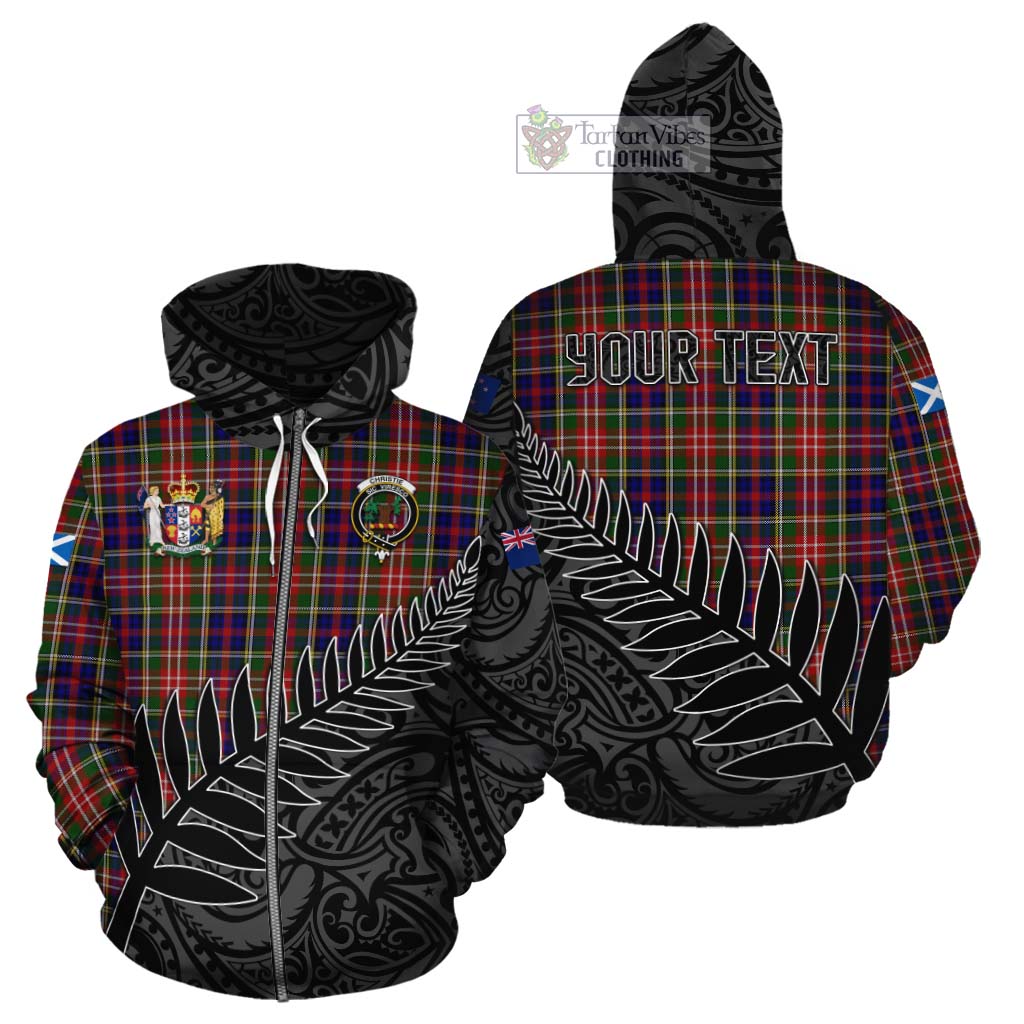 Tartan Vibes Clothing Christie Crest Tartan Cotton Hoodie with New Zealand Silver Fern Half Style