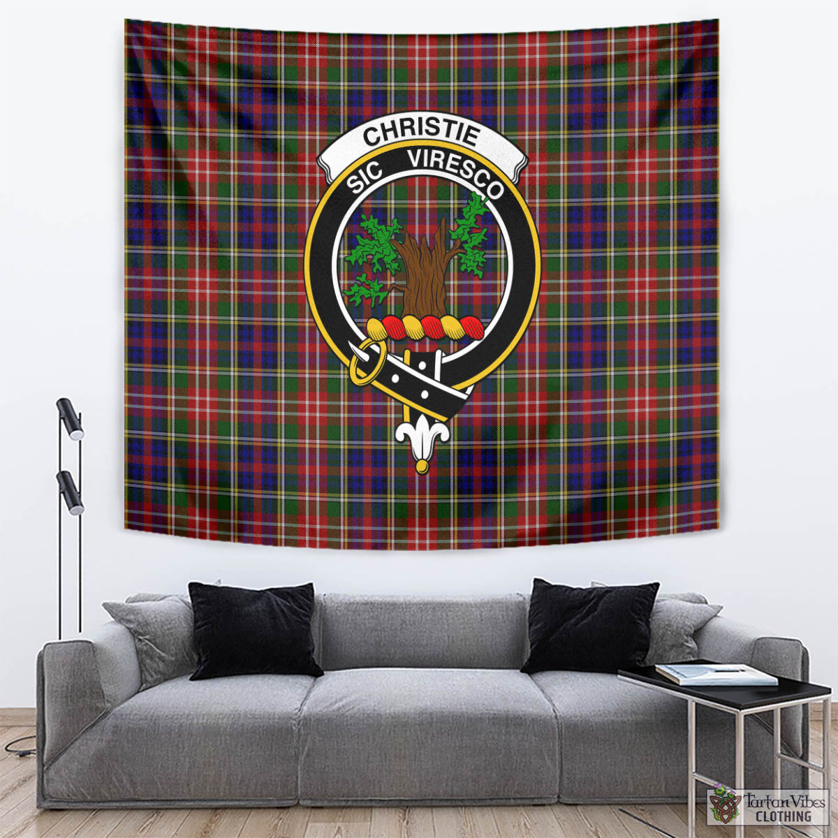 Tartan Vibes Clothing Christie Tartan Tapestry Wall Hanging and Home Decor for Room with Family Crest