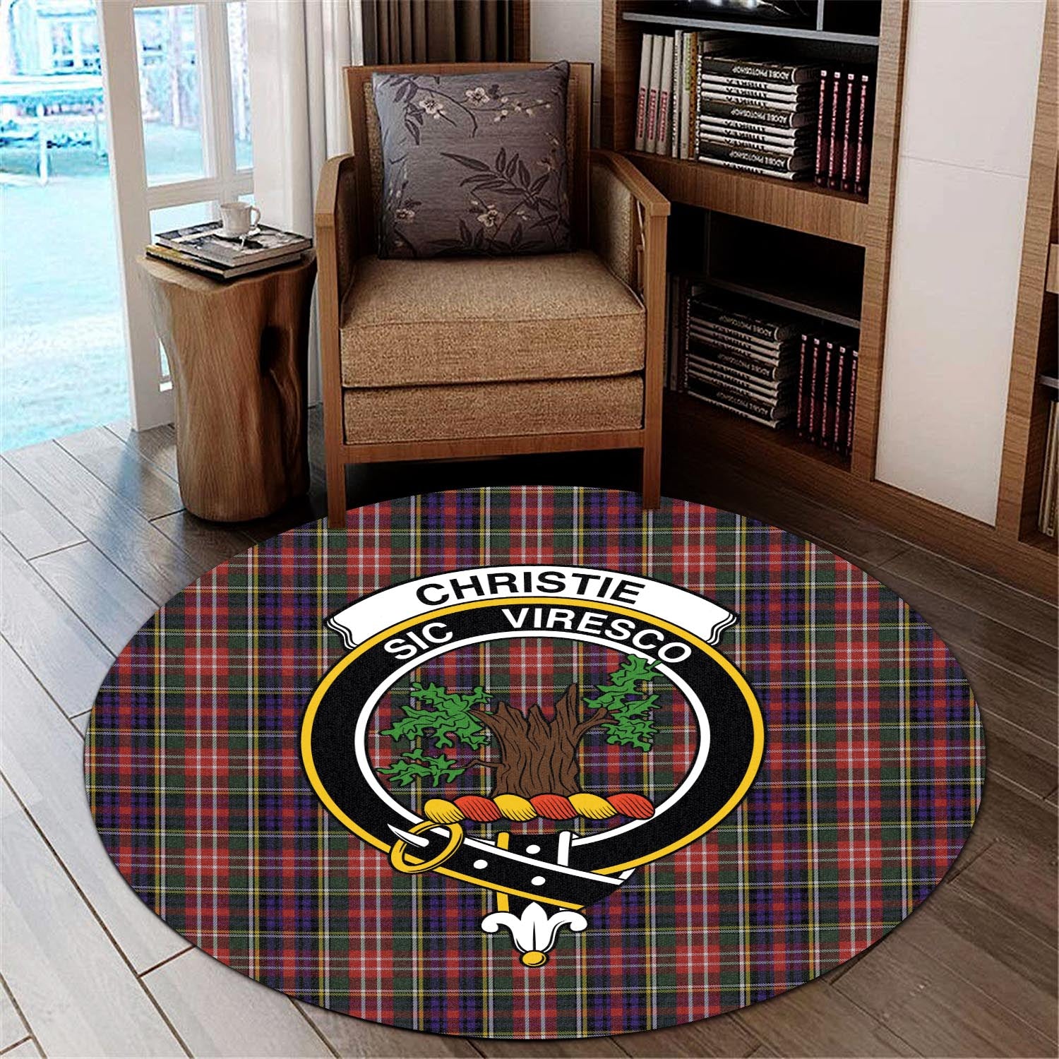 Christie Tartan Round Rug with Family Crest - Tartanvibesclothing