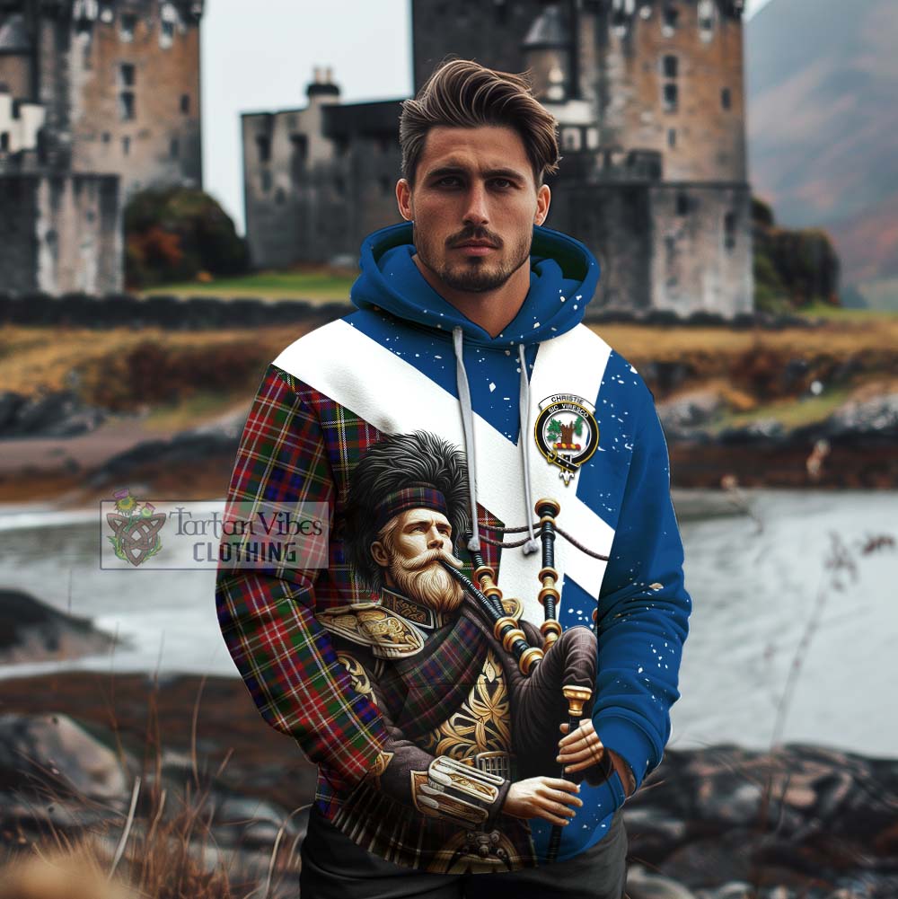 Tartan Vibes Clothing Christie Tartan Cotton Hoodie with Family Crest Scottish Bagpiper Vibes